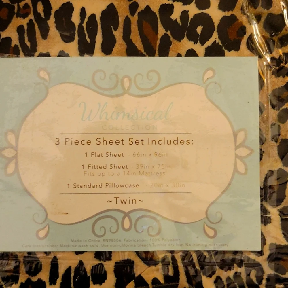 ELITE HOME Microfiber 90 GSM black tan leopard animal print twin sheet set New…